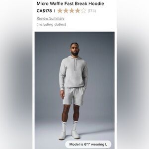 ALO Micro Waffle Fast Break Hoodie Men’s XL Athletic Heather